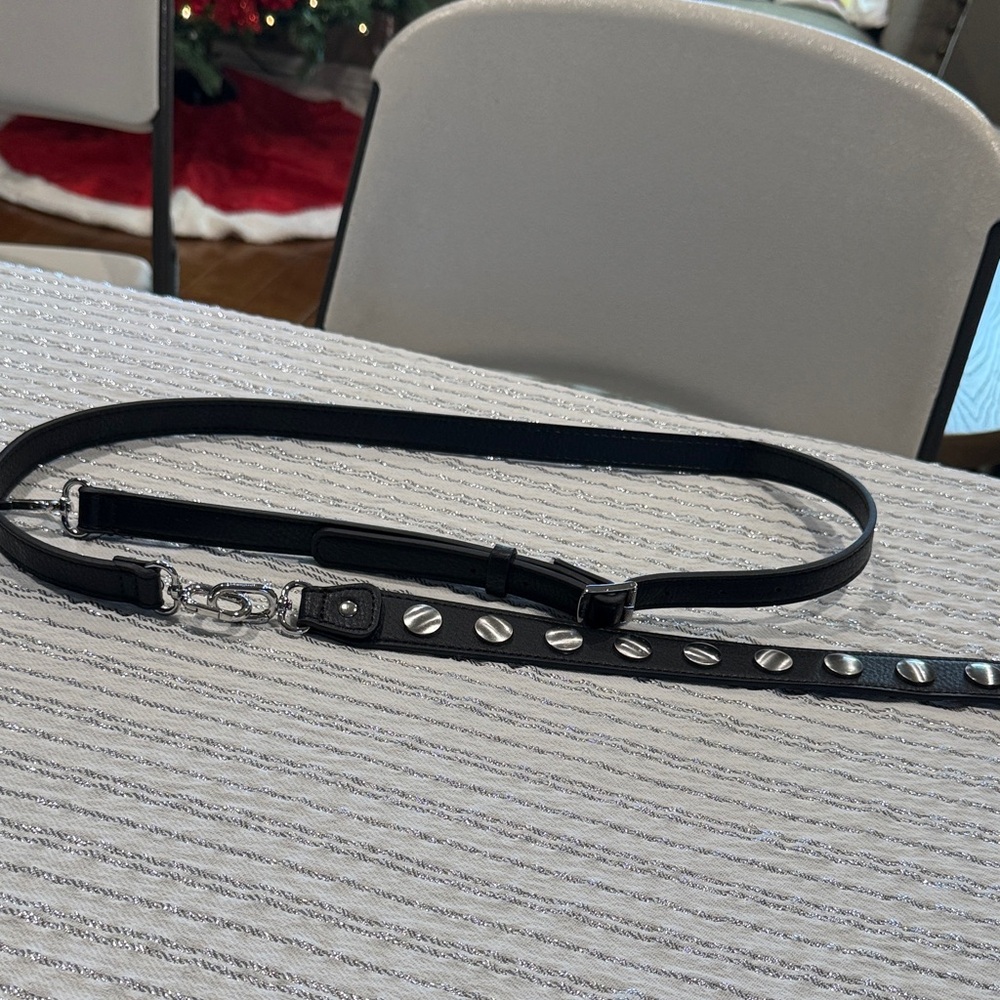 Faux leather Black Leather Studded Belt or bag strap